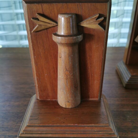 Hand Carved Wooden Nautical Bookends, VTG Wood Intarsia Sailboat and Lighthouse - Picture 9 of 12